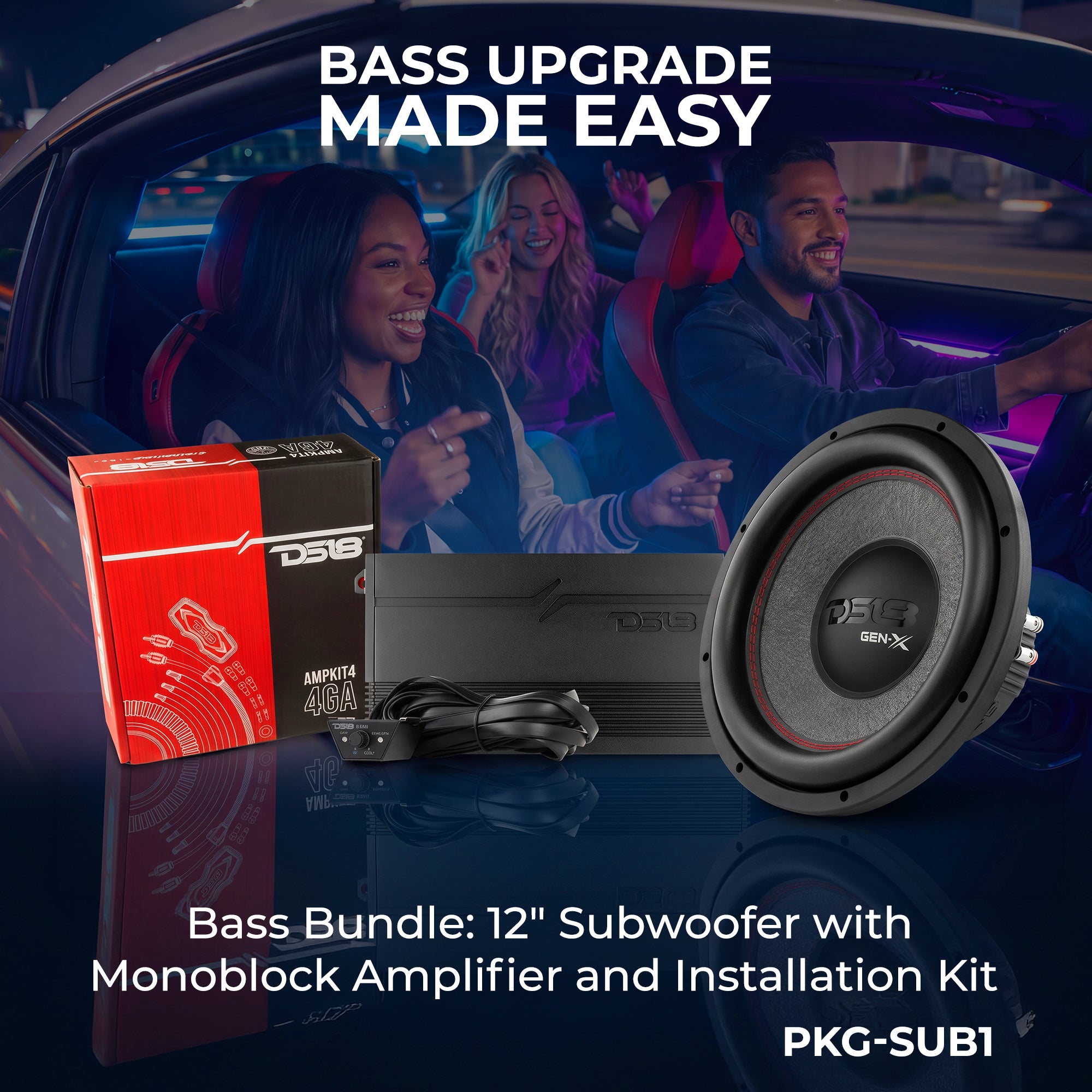 Bass Bundle: 12" Subwoofer with Monoblock Amplifier and Installation Kit