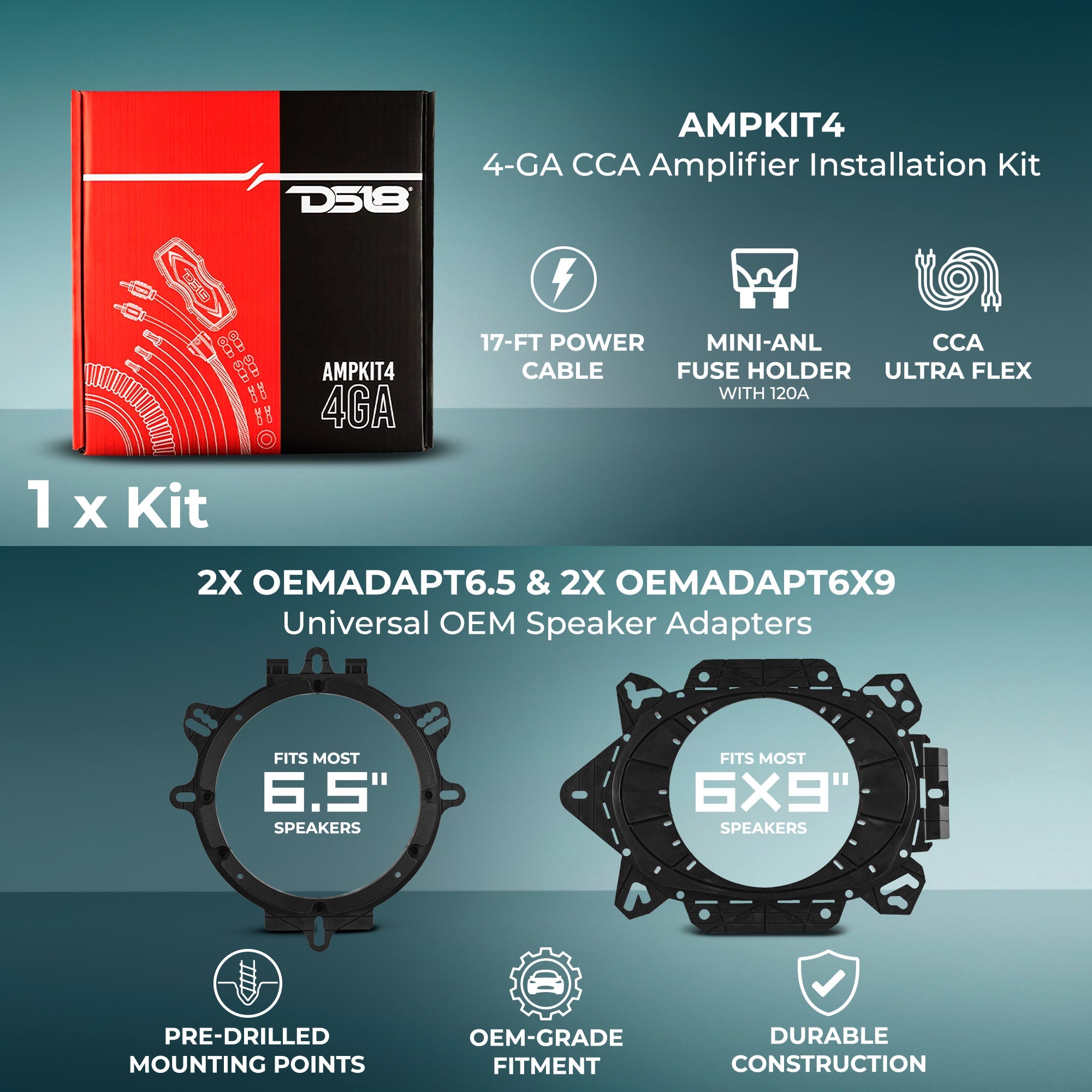 Car Audio Bundle: 6.5" & 6x9" Coaxial Speakers with OEM Speaker Adapters, Amplifier, and Installation Kit