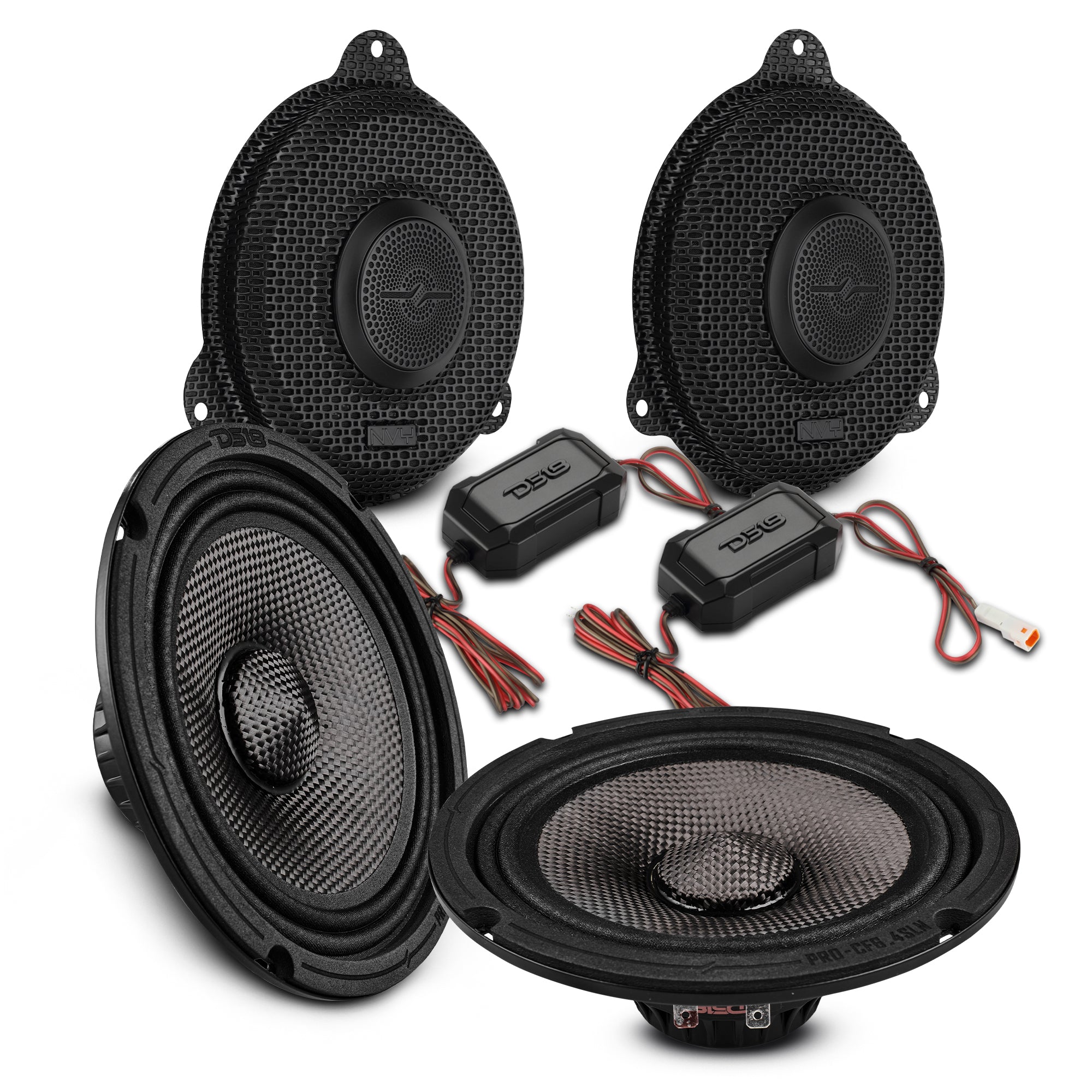 Harley-Davidson Street Glide 2014–2023 Front Stage Audio Upgrade Kit | 6.5" Slim Midrange Speakers + Bullet Tweeter NVY Grilles