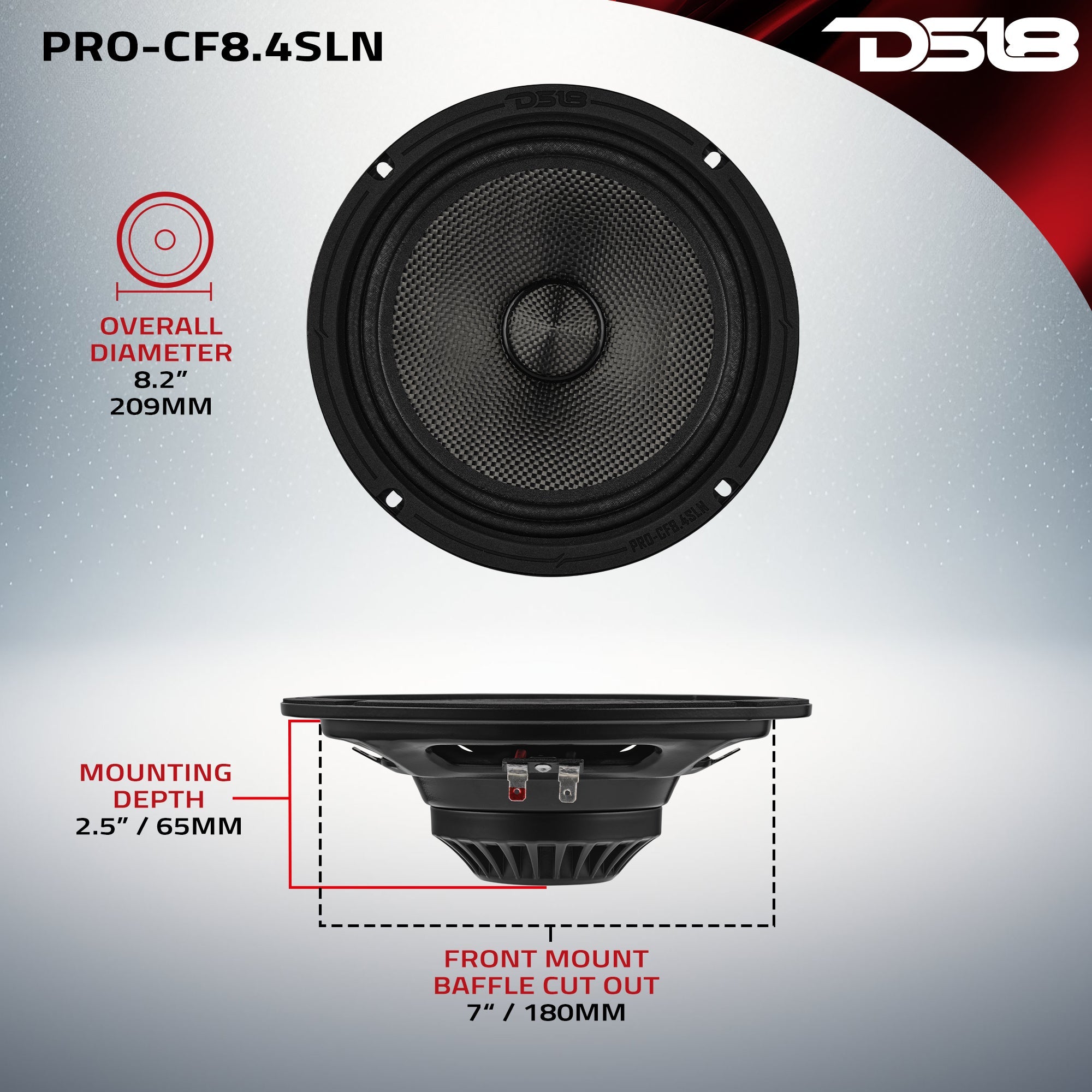 8” Slim Motorcycle & Motorsports Loudspeaker With Neodymium Magnet and Water Resistant Carbon Fiber Cone | 200W RMS 4-Ohm