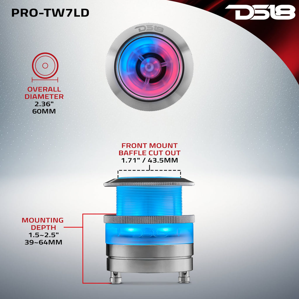 2.3" Neodymium Super Bullet Tweeter with 1" Aluminum Voice Coil & Digital LED Lights