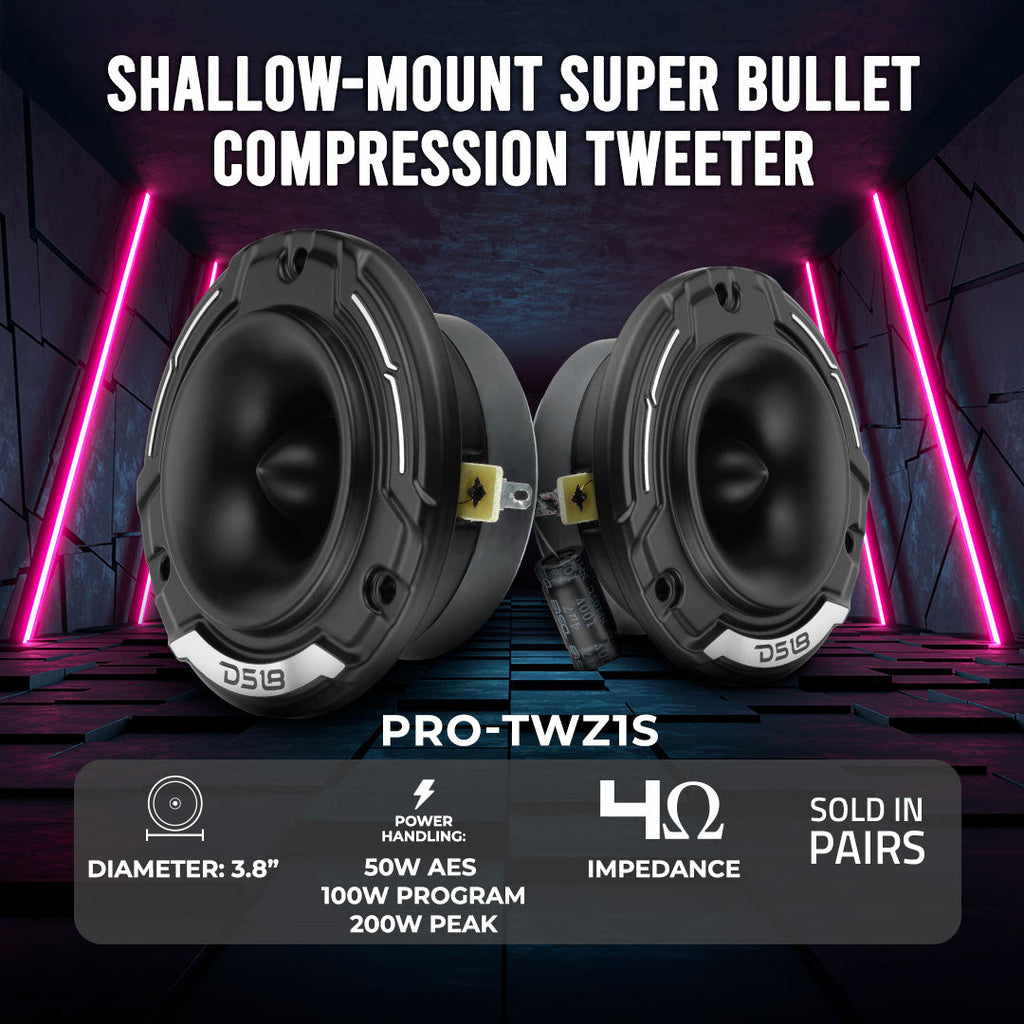 3.8" Shallow-Mount Super Bullet Compression Tweeter with 1" Aluminum Voice Coil | 100 Watts RMS 4-Ohm