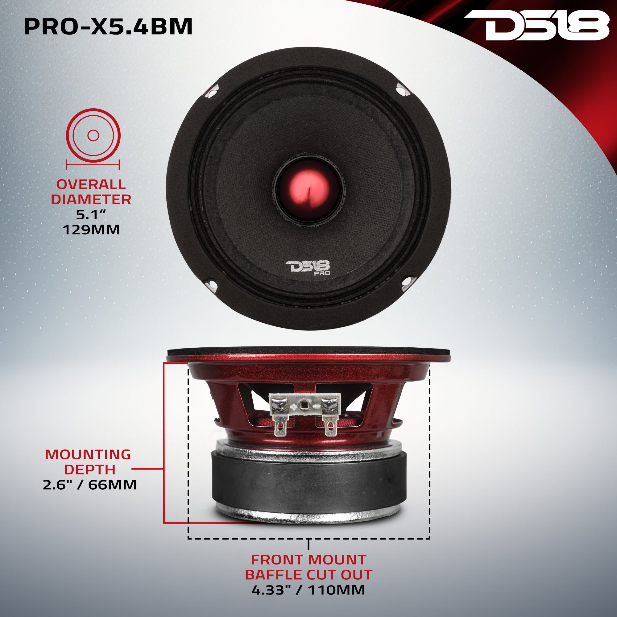 PRO-X 5.25" Mid-Range Loudspeaker with Bullet | 150W RMS 4-Ohm
