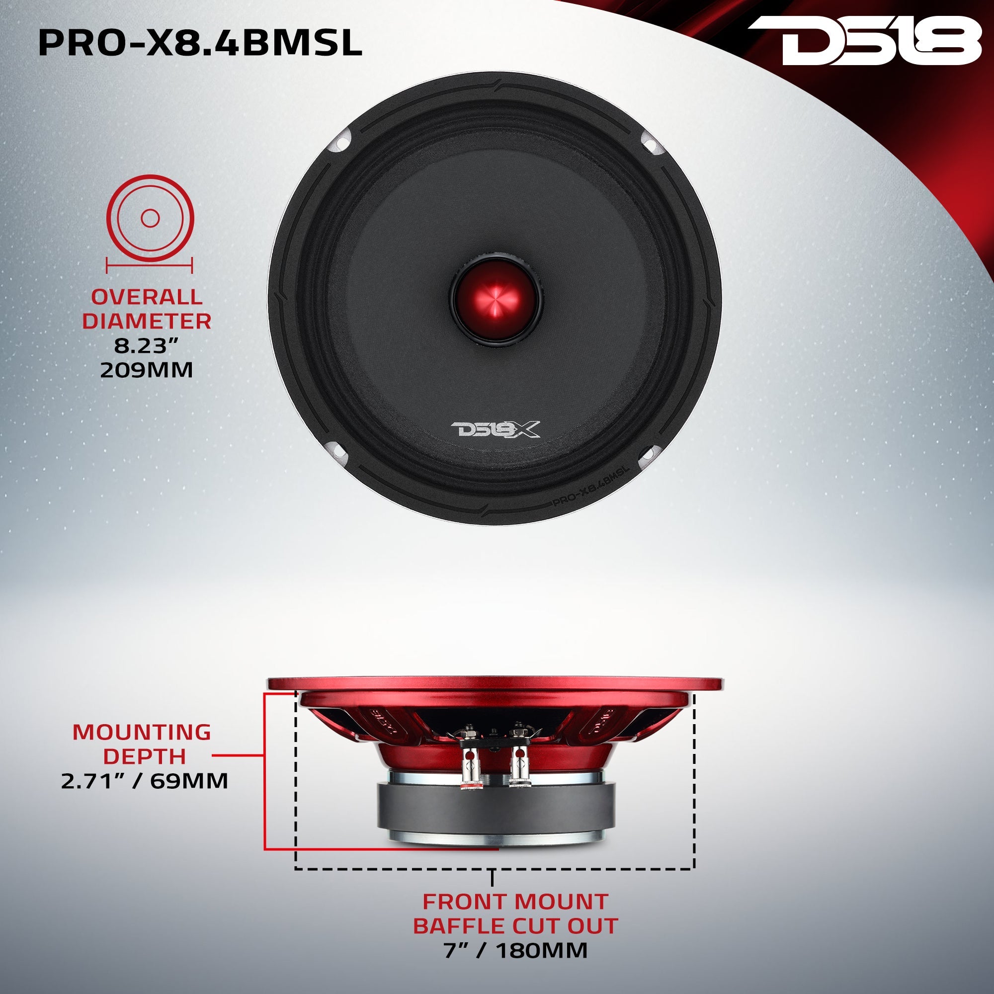 PRO-X 8" Shallow Mid-Range Bullet Loudspeaker | 250W RMS 4-Ohm