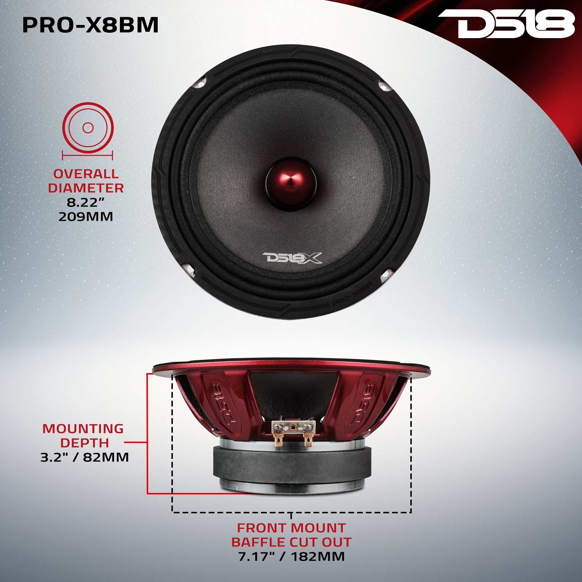 PRO-X 8" Mid-Range Bullet Loudspeaker | 275W RMS 8-Ohm