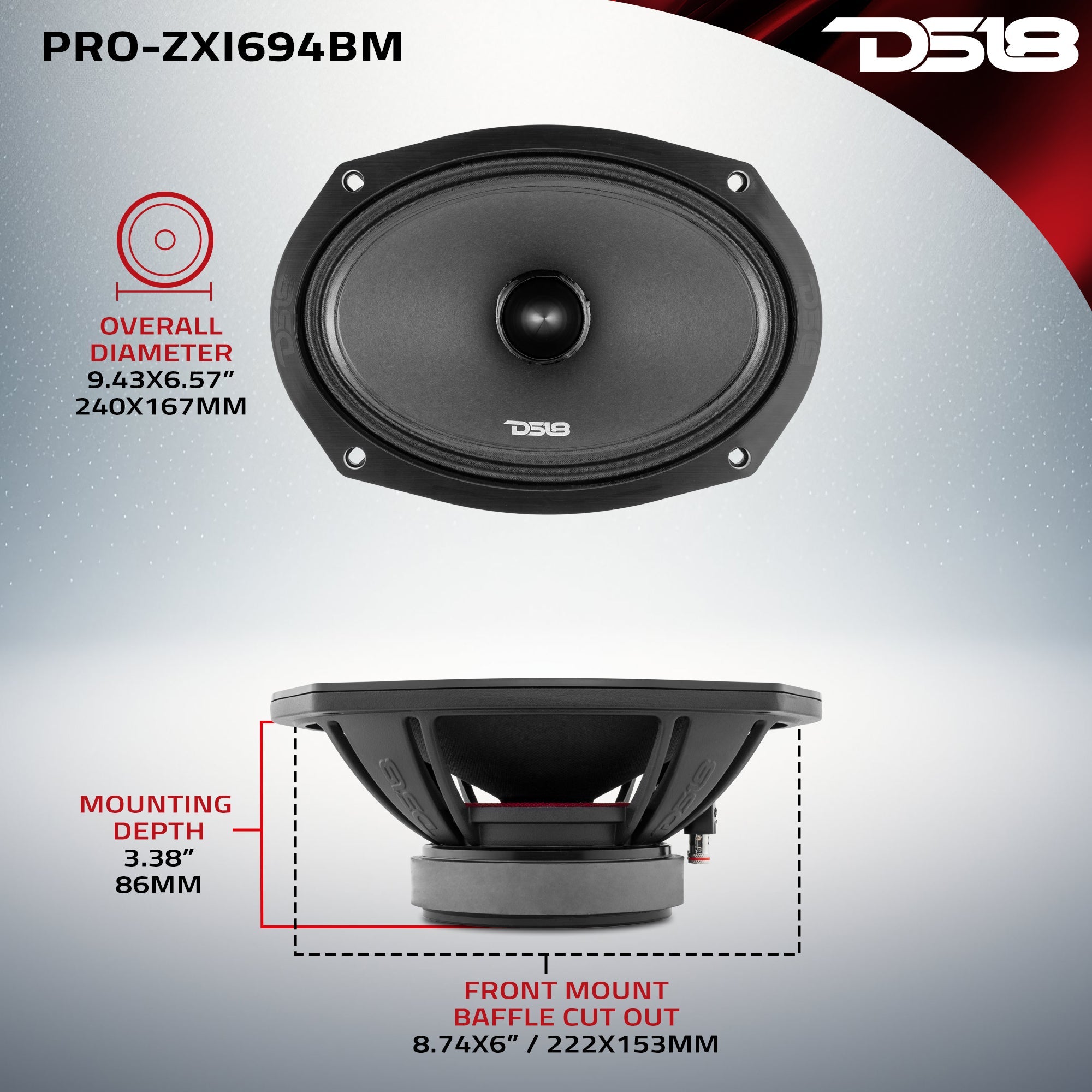 PRO-ZXI 6x9" Mid-Range Bullet Loudspeaker Neodymium/Ferrite Magnets | 300W RMS 4-Ohm