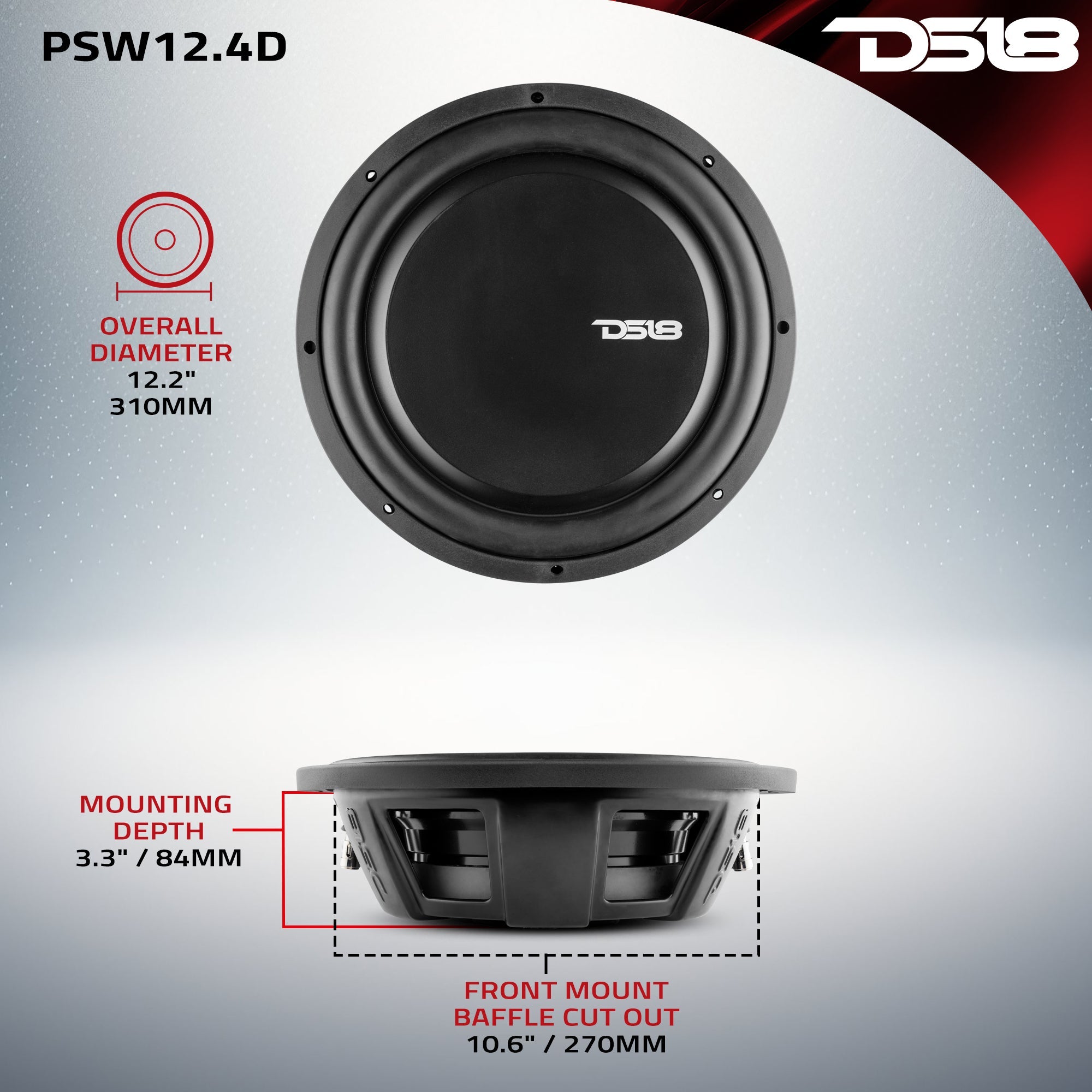 PS Shallow-Mount Water Resistant 12" Subwoofer | 600W RMS DVC 4-Ohm