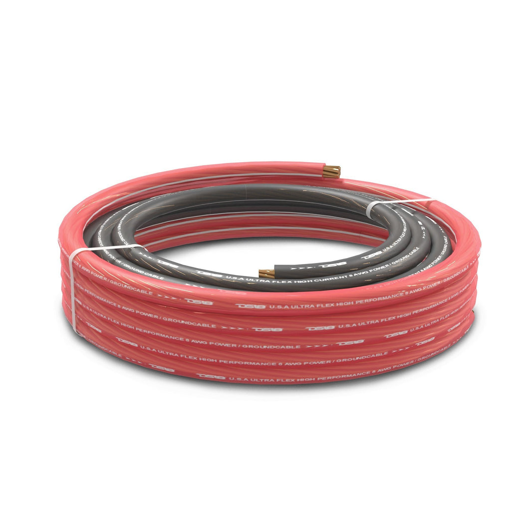 8-GA Ultra Flex OFC Ground Power Cable 5 Ft Black and 20 Ft Red Kit