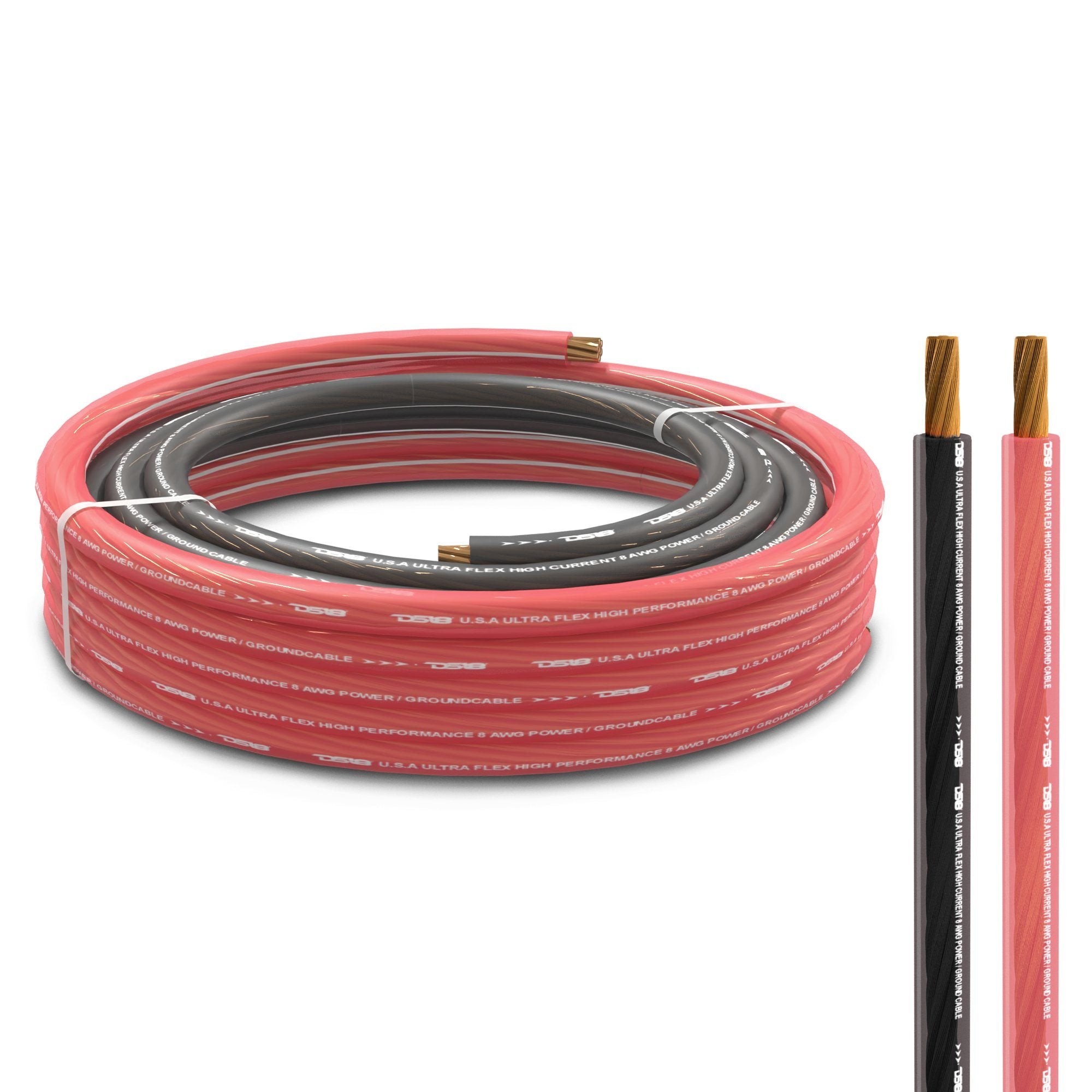 8-GA Ultra Flex OFC Ground Power Cable 5 Ft Black and 20 Ft Red Kit