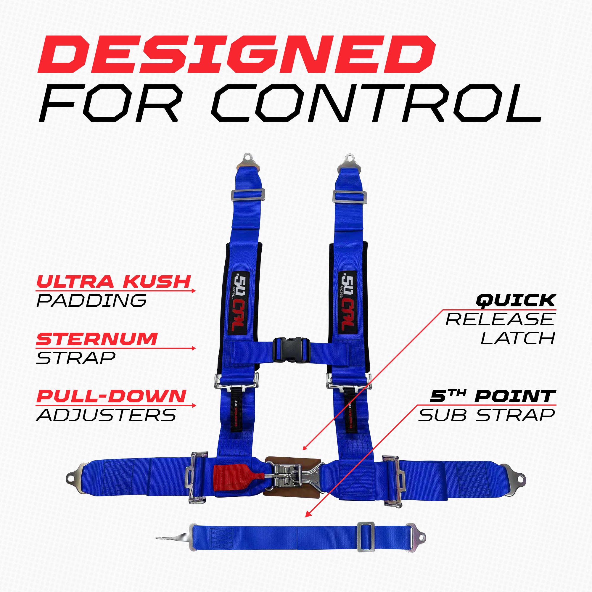 3" 5 Point Racing Harness – Pro Series Race Latch | 50 Caliber Racing