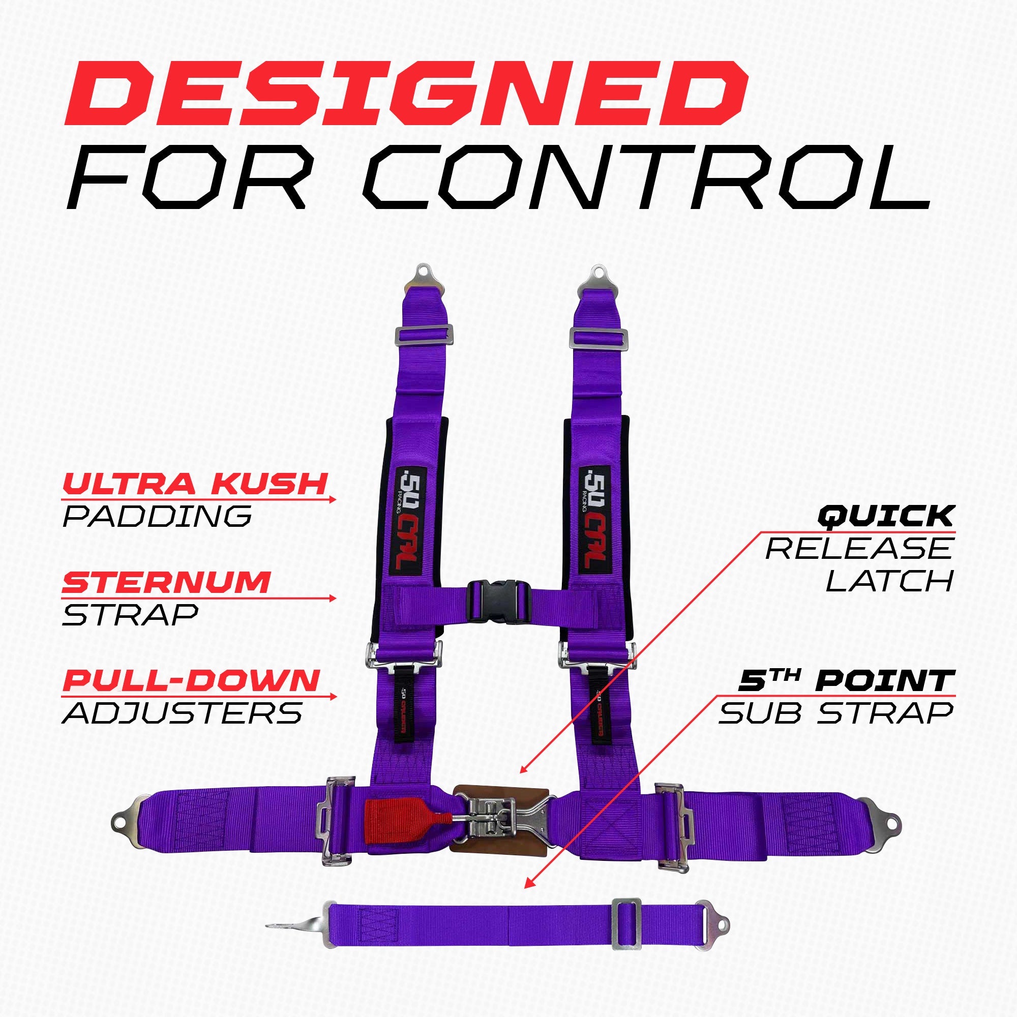 2" 5 Point Racing Harness – Pro Series Race Latch | 50 Caliber Racing