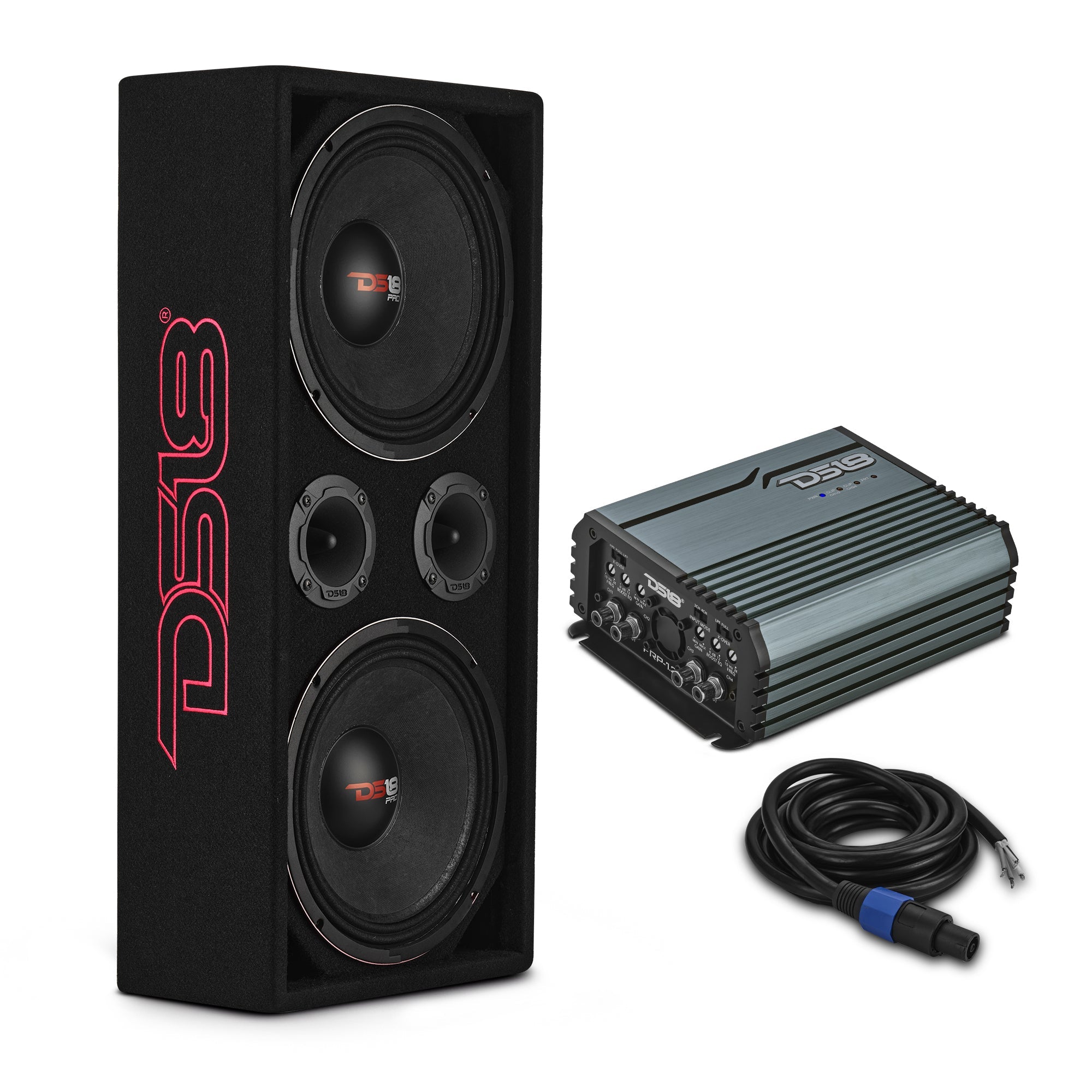 Loaded Voceteo Enclosure with Dual 10" Mids, Dual 3.78" Tweeters, Amplifier & Speakon Cable