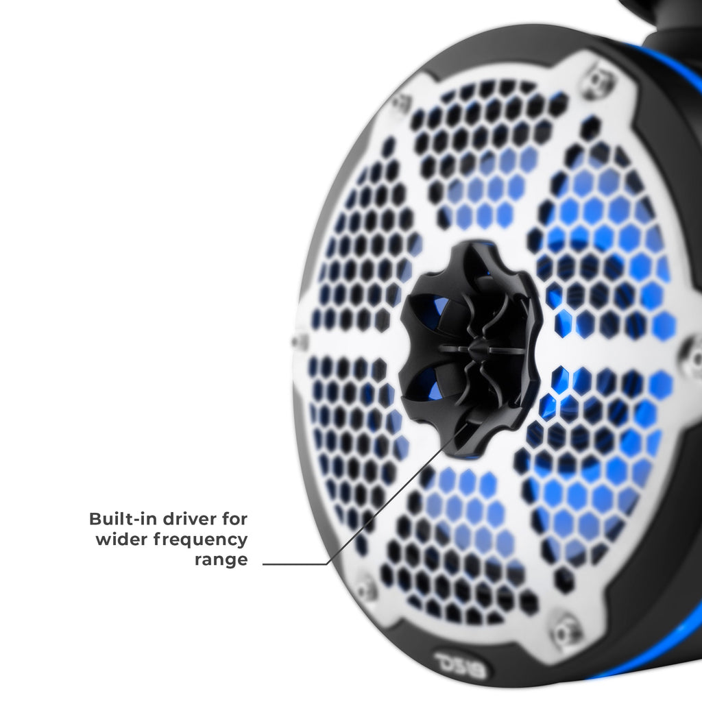 NXL 8" Neodymium Marine and Powersports Towers with Built-in Passive Radiator, 1" Driver and LED RGB Lights 180 Watts Rms